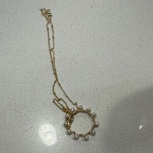 Gold Pearl Circle Pendant Necklace for Women